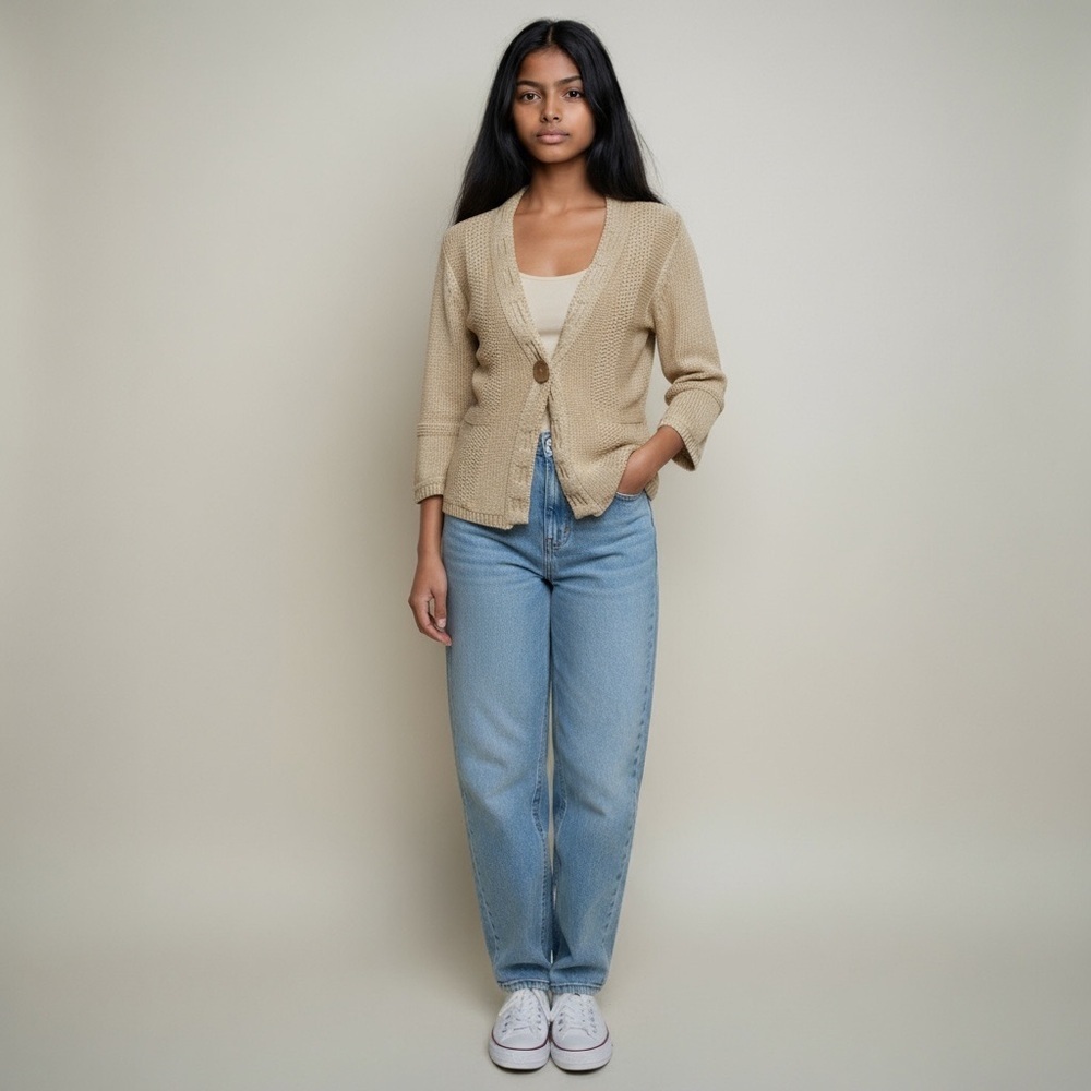 Venue Beige Button-Up Women's Cardigan Sweater
